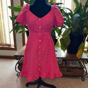 Pink Ruffled Puff Sleeve Midi Sundress